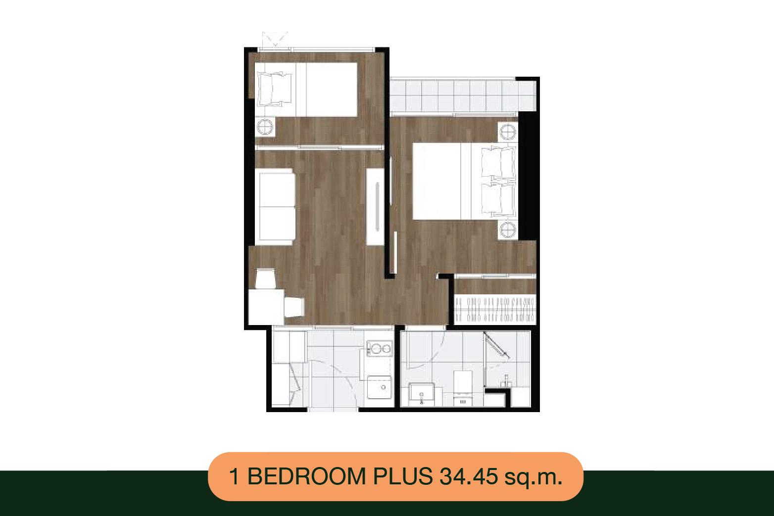 แปลนห้องคอนโด 1 Bedroom Plus 